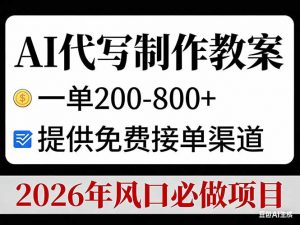 AI代写制作教案，一单200-800+，提供免费接单渠道，2026年风口必做项目-世康聊项目