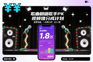歌曲翻唱歌手PK视频撸分成计划，自带流量，一天两小时，日入2张-世康聊项目