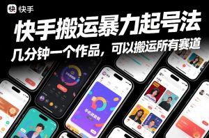 快手搬运暴力起号法，几分钟一个作品，手机就能做，可以搬运所有赛道-世康聊项目