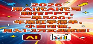 2026用AI代写制作PPT，一单500+，年底旺季爆单，小白可做，月入1-3万实战教程-世康聊项目