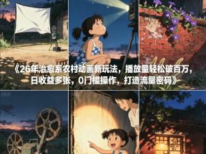 26年治愈系农村动画新玩法，播放量轻松破百万，日收益多张，0门槛操作，打造流量密码-世康聊项目