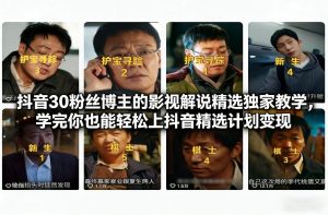 抖音30粉丝博主的影视解说精选独家教学，学完你也能轻松上抖音精选计划变现-世康聊项目