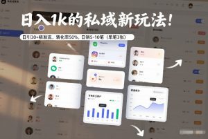 日入1k的私域新玩法：日引30+精准流，转化率50%，日销5-10笔(单笔3张)-世康聊项目
