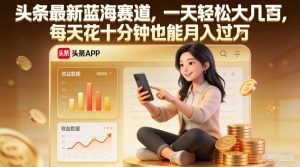 头条最新蓝海赛道，一天轻松大几张，每天花十分钟也能月入过1W【揭秘】-世康聊项目