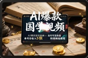AI爆款国学视频，独家起号方法，小白直接上手，当天可见收益，单号日收入5张+附保姆级教程-世康聊项目