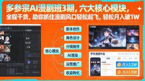 多参宗AI漫剧班3期，六大核心模块，全程干货，助你抓住漫剧风口轻松起飞，轻松月入破1W+-世康聊项目