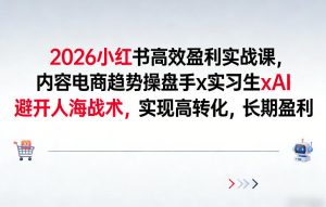 2026小红书高效盈利实战课，内容电商趋势操盘手x实习生xAI，避开人海战术，实现高转化，长期盈利-世康聊项目