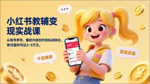 小红书教辅变现实战课，从账号养号、爆款内容创作到私域转化，单月盈利可达2-5万元-世康聊项目