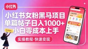 小红书女粉黑马项目，单篇帖子日入1k+，小白零成本上手-世康聊项目