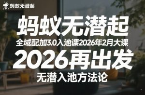 蚂蚁无潜不起全域配抖加3.0入池课2026年2月大课，2026再出发，无潜入池方法论-世康聊项目