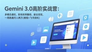 Gemini 3.0高阶实战营：多模态通吃、职场效率翻倍、副业变现，一周跑通月入两万(教程+飞书资料-世康聊项目