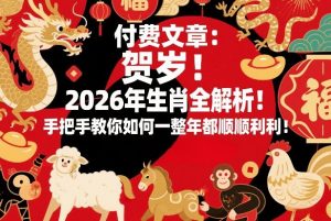 付费文章:贺岁!2026年生肖全解析!手把手教你如何一整年都顺顺利利!-世康聊项目