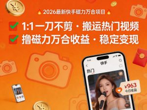 2026年最新快手磁力万合项目,1比1一刀不剪搬运热门视频,撸磁力万合收益-世康聊项目