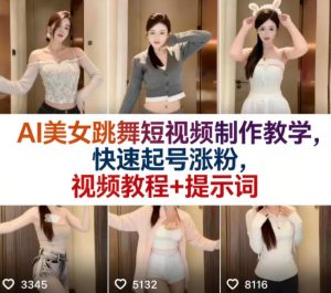 AI美女跳舞短视频制作教学,快速起号涨粉,视频教程+提示词-世康聊项目