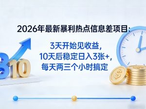 2026年最新暴利热点信息差项目：3天开始见收益，10天后稳定日入3张+，每天两三个小时搞定-世康聊项目