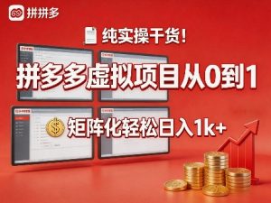 纯实操干货！拼多多虚拟项目从0到1，矩阵化轻松日入1k+【揭秘】-世康聊项目