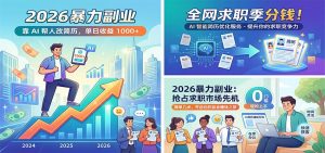 2026暴力副业：靠AI帮人改简历，单日收益1000+，全网求职季分钱-世康聊项目