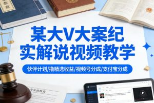 某大V大案纪实解说视频教学，可做伙伴计划、撸精选收益，视频号和支付宝分成计划均可-世康聊项目
