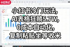小红书冷门玩法，AI表格狂賺5.7W，0成本自动化，复制粘贴坐等收米-世康聊项目
