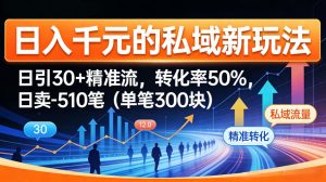 日入千米的私域新玩法：日引30＋精准流，转化率50%，日卖5-10笔(单笔300米)-世康聊项目