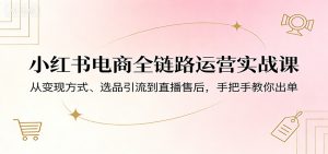 小红书电商全链路运营实战课：从变现方式、选品引流到直播售后，手把手教你出单-世康聊项目