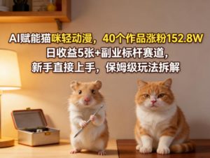 AI赋能猫咪轻动漫,40个作品涨粉152.8W,日收益5张+副业标杆赛道,新手直接上手,保姆级玩法拆解-世康聊项目