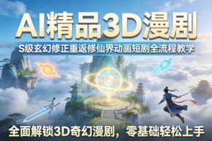 AI精品3D漫剧S级玄幻修正重返修仙界动画短剧全流程教学,全面解锁3D奇幻漫剧,零基础轻松上手-世康聊项目