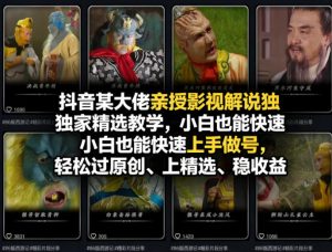 抖音某大佬亲授影视解说独家精选教学，小白也能快速上手做号，轻松过原创、上精选、稳收益-世康聊项目