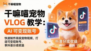 干嘛喵宠物 VLOG 教学：AI 快速制作高级宠物视频，打造可变现账号，拿抖音分成收益-世康聊项目