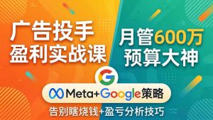 广告投手盈利实战课：月管600万预算大神，带你告别瞎烧钱，Meta+Google策略+盈亏分析-世康聊项目