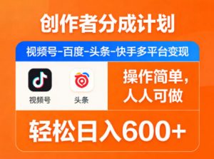 创作者分成计划,视频号-百度-头条-快手多平台变现,操作简单,人人可做,轻松日入600+-世康聊项目
