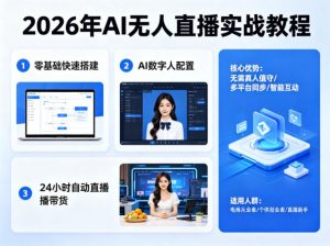 2026年AI无人直播实战教程，零基础也能快速搭建AI数字人无人直播间，实现24小时自动直播带货-世康聊项目