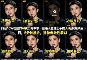 抖音10W粉丝的AI脱口秀教学,普通人也能上手的AI短视频项目,5分钟学会,撸伙伴计划收益-世康聊项目