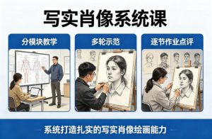 写实肖像系统课,全程分模块教学+多轮示范+逐节作业点评,系统打造扎实的写实肖像绘画能力-世康聊项目