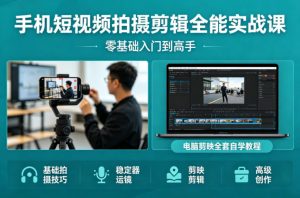 手机短视频拍摄剪辑全能实战课:零基础入门到高手,稳定器运镜+电脑剪映全套自学教程-世康聊项目