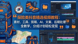 探险类抖音精选视频教程:素材、工具、剪辑、AI、文案、后期处理全教学,分成计划轻松变现-世康聊项目