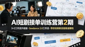 AI短剧接单训练营第2期，3+2工作流升级版，Seedance 2.0工作流，带你玩转新流程极速賺钱-世康聊项目