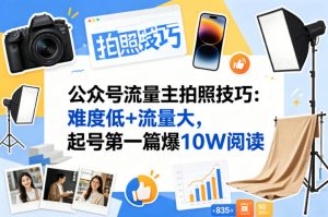 公众号流量主之拍照技巧赛道，难度低+流量大，起号第一篇就爆了10w阅读-世康聊项目