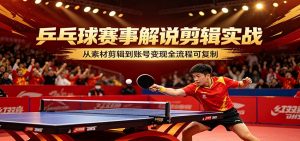 乒乓球赛事解说剪辑实战，从素材剪辑到账号变现全流程可复制-世康聊项目