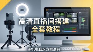 高清直播间搭建全套教程，手机电脑双方案讲解，设备选型调试多机位实操教学-世康聊项目
