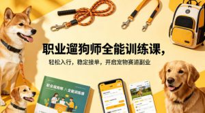 职业遛狗师全能训练课，轻松入行，稳定接单，开启宠物赛道副业-世康聊项目