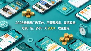 2026最新看广告平台，不需要养机，保底收益，无限广告，多机一天200+，收益稳定【揭秘】-世康聊项目