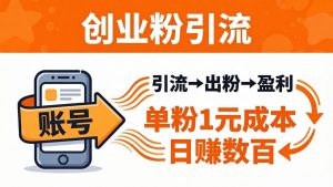 日引50+独家创业粉引流课：1个账号即可开干，单粉1元成本，日赚数百出粉盈利-世康聊项目
