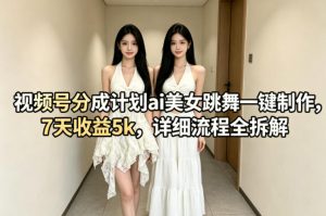视频号分成计划ai美女跳舞一键制作，7天收益5k，详细流程全拆解-世康聊项目