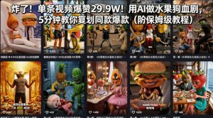 炸了！单条视频爆赞29.9W！用AI做水果狗血剧，5分钟教你复刻同款爆款(附保姆级教程)-世康聊项目