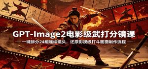 GPT-Image2电影级武打分镜课：一键拆分24组连续镜头，还原影视级打斗画面制作流程-世康聊项目