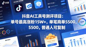 抖音AI工具号测评项目，单号最高涨粉15W+，单笔商单5.5k，也可进伙伴计划，普通人可复制-世康聊项目